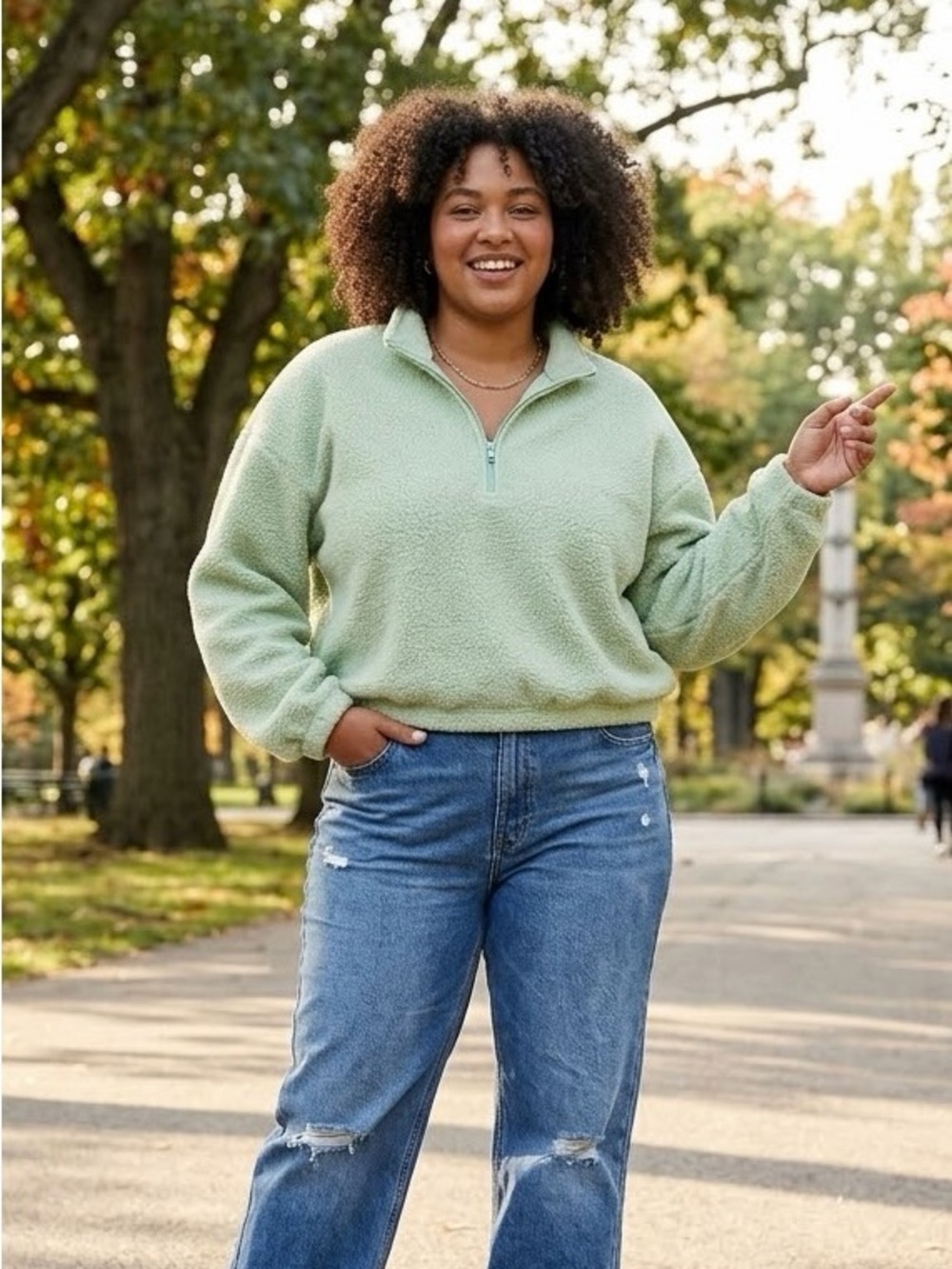 Levi's Women's Delta 1/4 Zip Sherpa Fleece - Cameo Green Sz XL